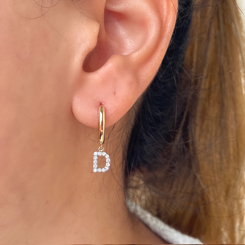 Custom 18K Gold Plated Letter Hoop Earrings with Rhinestones